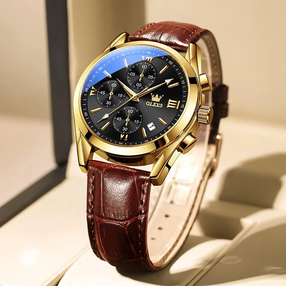 Face Mens Watches sheepskin armor tackle Relojes para Hombres Classic Large Dial Easy to Read Male Wristwatch Black Stap with Date OLEVS Watch Men, Brown Mens Watch with Leather Band Dress Waterproof Analog Chronograph Big 