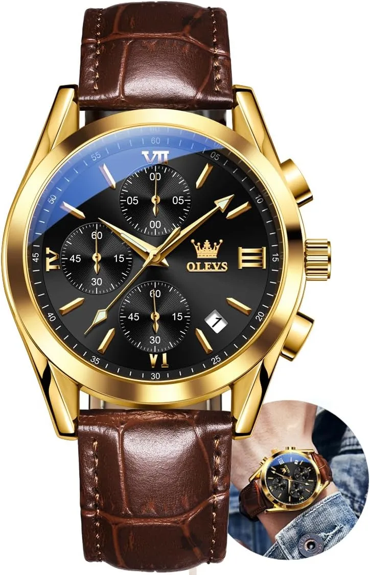 Face Mens Watches sheepskin armor tackle Relojes para Hombres Classic Large Dial Easy to Read Male Wristwatch Black Stap with Date OLEVS Watch Men, Brown Mens Watch with Leather Band Dress Waterproof Analog Chronograph Big 