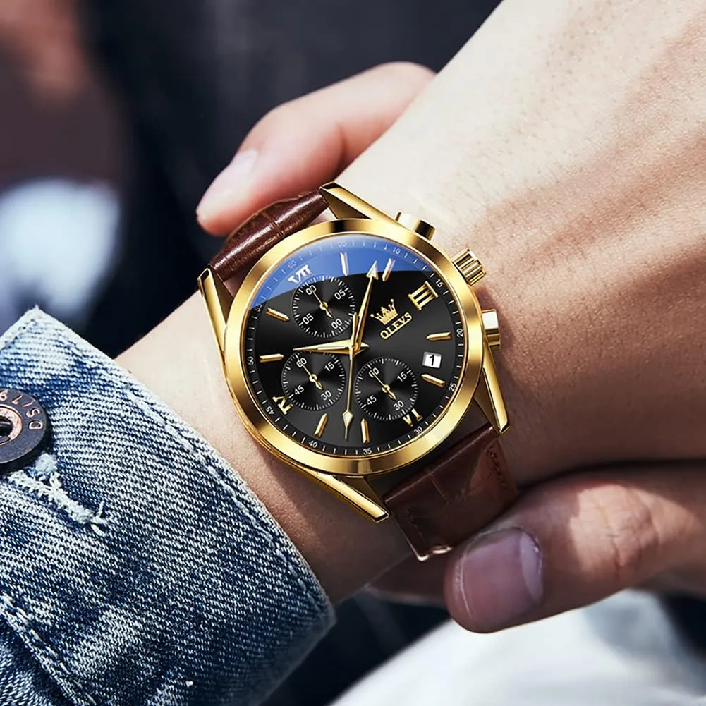 Face Mens Watches sheepskin armor tackle Relojes para Hombres Classic Large Dial Easy to Read Male Wristwatch Black Stap with Date OLEVS Watch Men, Brown Mens Watch with Leather Band Dress Waterproof Analog Chronograph Big 