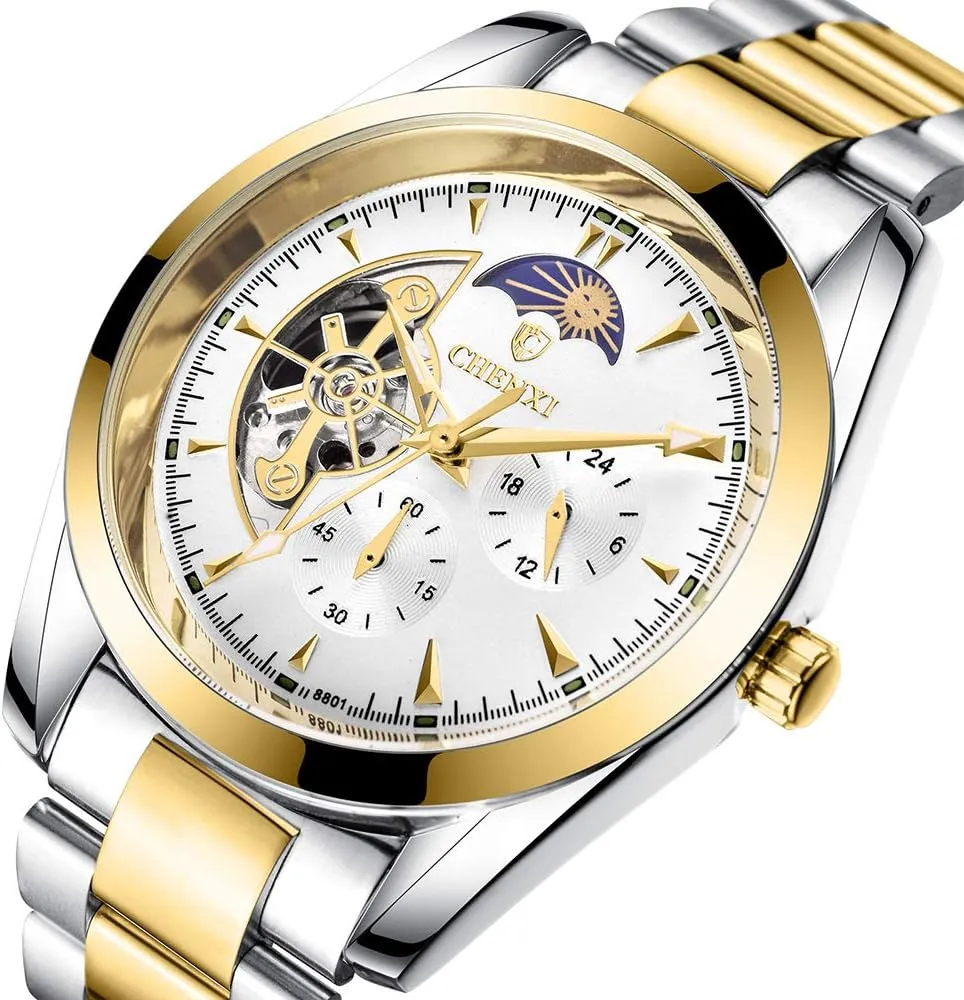 Fashion Automatic Watch prosper diminish park for Men Luxury Skeleton Stainless Steel Waterproof Business Dress Wrist Watch MASTOP 