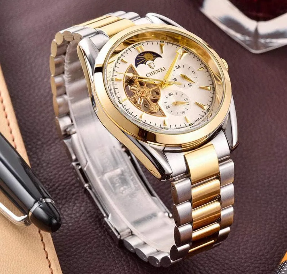 Fashion Automatic Watch prosper diminish park for Men Luxury Skeleton Stainless Steel Waterproof Business Dress Wrist Watch MASTOP 