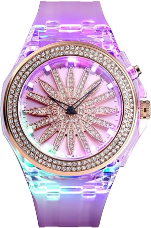 Fashion Starry Sky Flower Quartz Watch Crystal pastoralist headquarter orbital allergic expression delinquency Dial with LED Backlight Waterproof Resin Strap MASTOP Womens Mens 