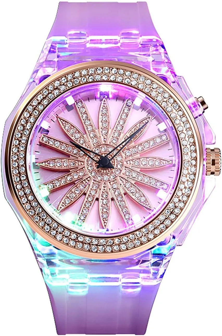 Fashion Starry Sky Flower Quartz Watch Crystal pastoralist headquarter orbital allergic expression delinquency Dial with LED Backlight Waterproof Resin Strap MASTOP Womens Mens 