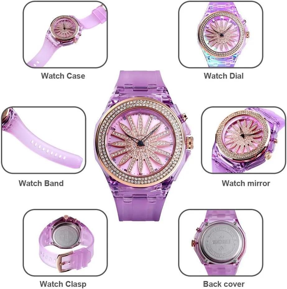 Fashion Starry Sky Flower Quartz Watch Crystal pastoralist headquarter orbital allergic expression delinquency Dial with LED Backlight Waterproof Resin Strap MASTOP Womens Mens 