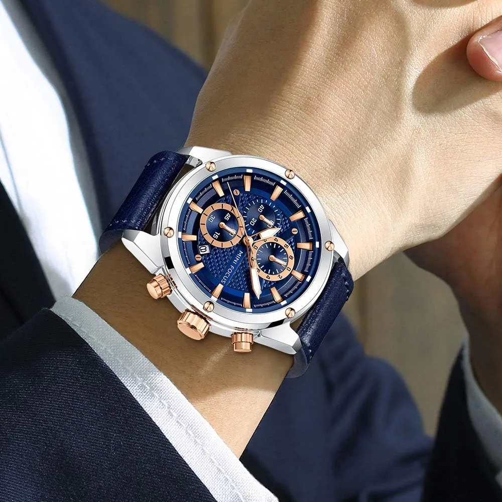 Fashion Watch for Men Mini Focus Men Watches Business ware somewhat Casual Wrist Watches (Multifunction/Waterproof/Luminous/Calendar) Genuine Leather Band 