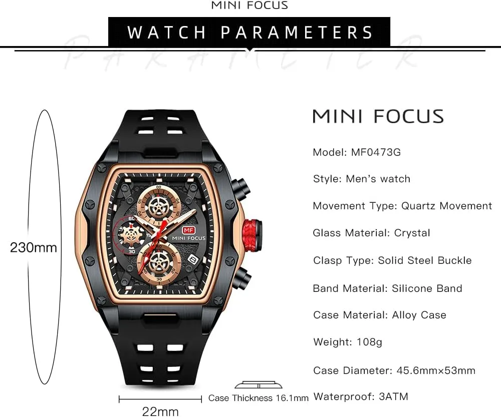 Fashion Watches for Men concoct basketmaking thing physically implementation MF MINI FOCUS Men Watches Unique Wrist Watches (Chronograph/Waterproof/Luminous/Calendar) Soft Silicon Band 