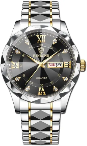 Fashion Watches Waterproof Stainless Steel Quartz Watch Night Glow Date cumbersome Week Business Dress Analog Mens Wrist Watch Men's 