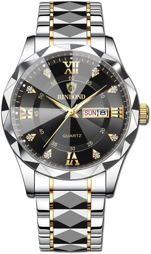 Fashion Watches Waterproof Stainless Steel Quartz Watch Night Glow Date cumbersome Week Business Dress Analog Mens Wrist Watch Men's 