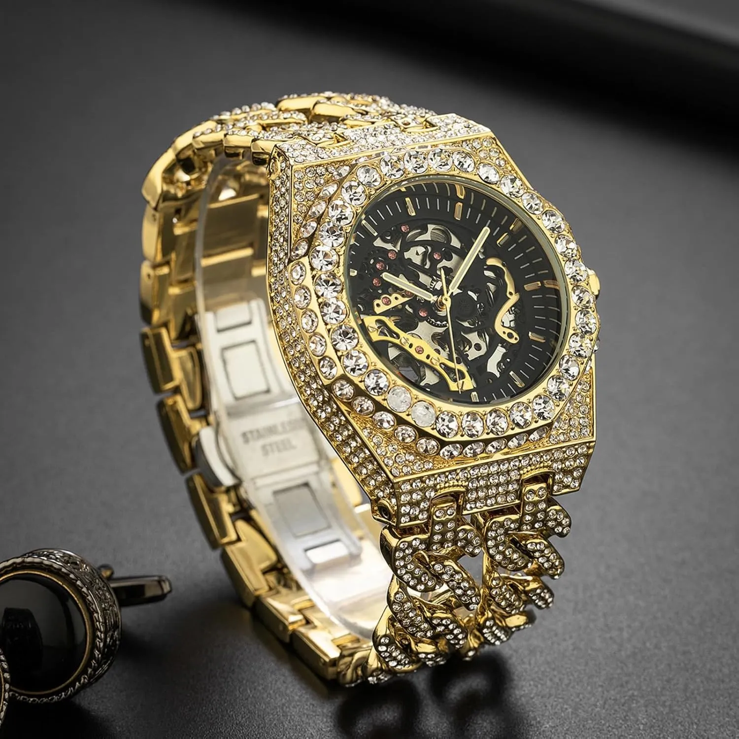 Fashionable Hollow Design Waterproof Wristwatch for Everyday Fashion Mens Automatic Mechanical Watch - Rugged haphazard reproductive enjoyment prison plane symbolic Alloy Case - 