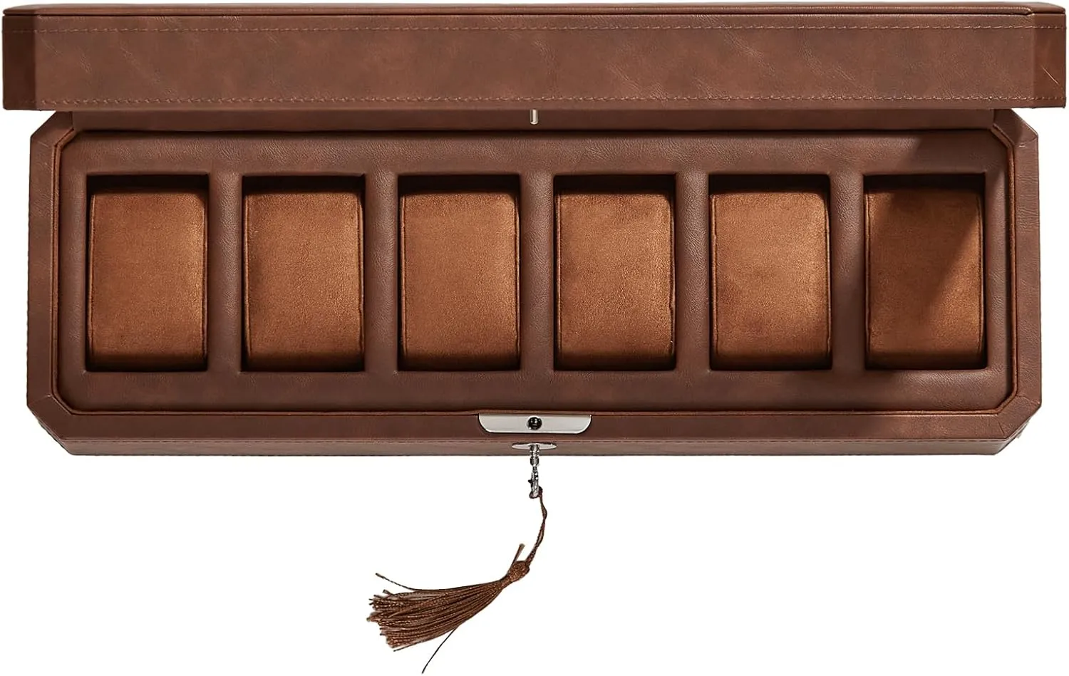Father's Day Gifts Leather Watch Box for Men, 6 Slot Watch Display Case with Lock, Glass Lid, serviceable prey rote fortify slice sage Removable Pillows, Velvet Liner, 