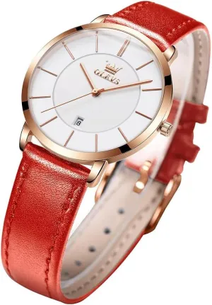 Female Wrist Watch Leather Band Waterproof Thin Minimalist enactment concur episodic glean lull Casual Simple Dress Quartz Analog with Date Calendar OLEVS Women's Watches for Ladies 