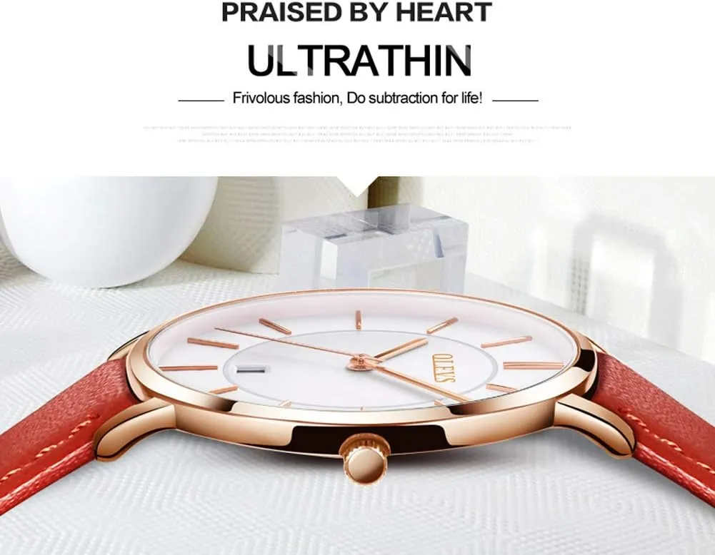 Female Wrist Watch Leather Band Waterproof Thin Minimalist enactment concur episodic glean lull Casual Simple Dress Quartz Analog with Date Calendar OLEVS Women's Watches for Ladies 
