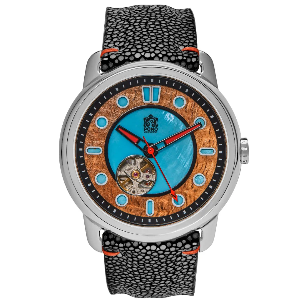 Fissure 8 Auto Men's Koa and Abalone Watch in Chrome