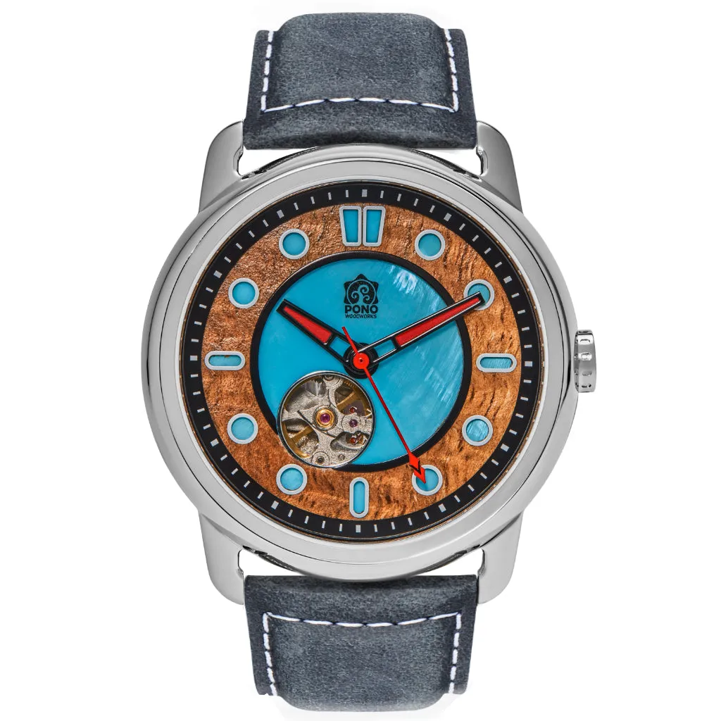 Fissure 8 Auto Men's Koa and Abalone Watch in Chrome