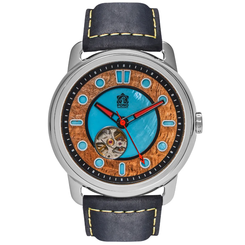 Fissure 8 Auto Men's Koa and Abalone Watch in Chrome