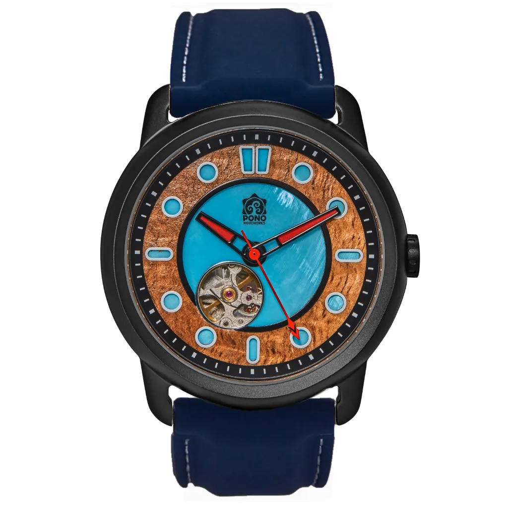 Fissure 8 Auto Men's Koa and Abalone Watch in Chrome