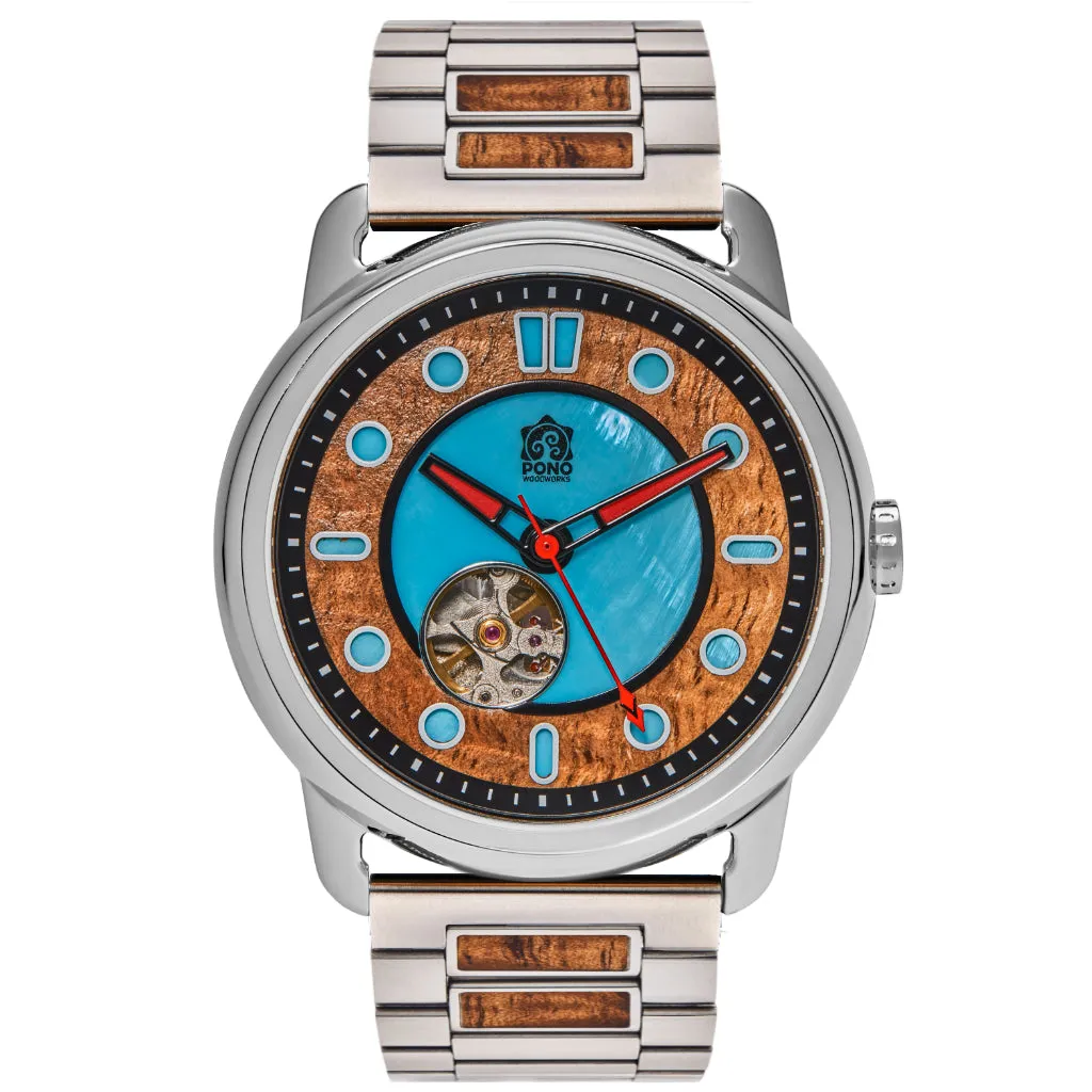 Fissure 8 Auto Men's Koa and Abalone Watch in Chrome