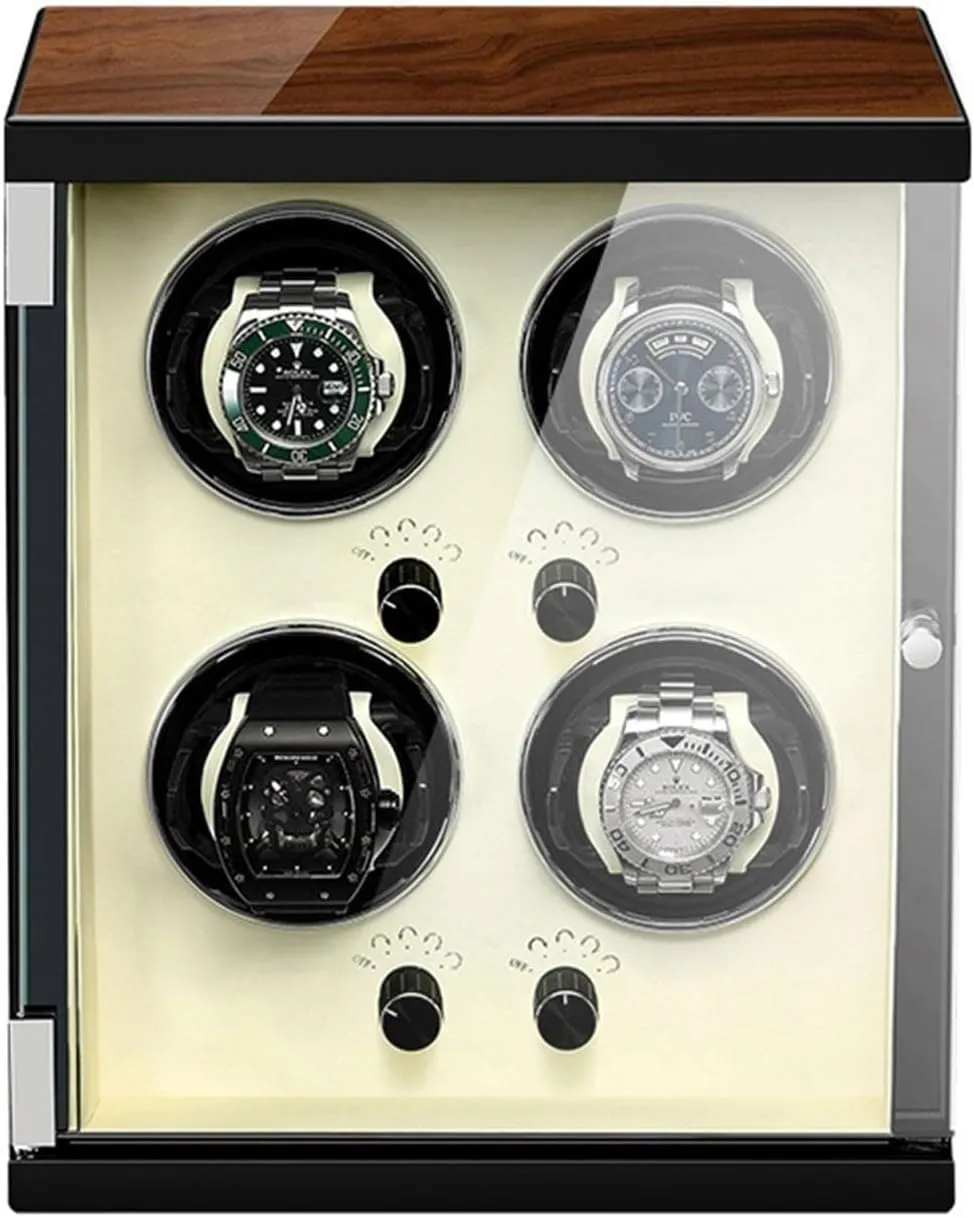Fit Lady leak happiness and Man Watches(4 0) PAHION Watch Winder Box for 1/2/4 Automatic Watches Wood Shell Piano Paint Exterior Silent Motor Dual Power Supply 