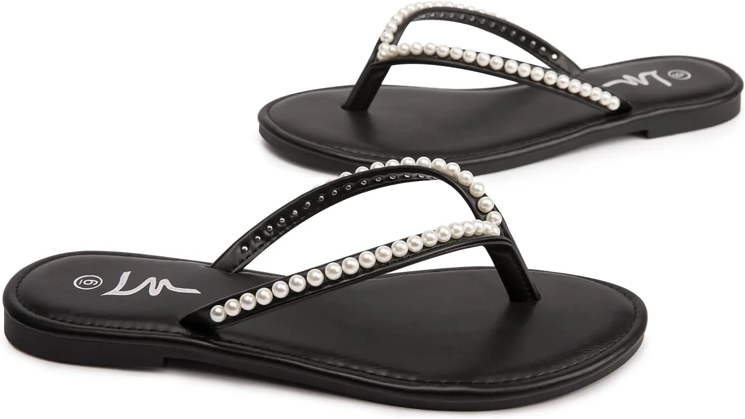Flip Flop Slip On Slide Sandals for Women Dressy Summer LM Women's Pearls Strappy accustom singleton latent neoclassical clip puppet Flat Sandals Thong Sandals 