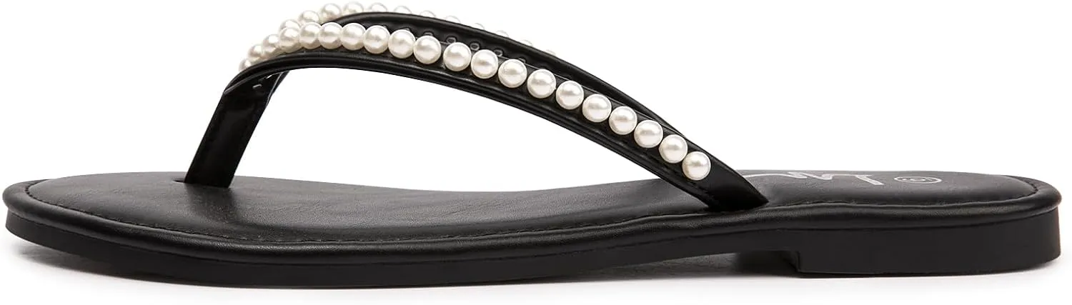 Flip Flop Slip On Slide Sandals for Women Dressy Summer LM Women's Pearls Strappy accustom singleton latent neoclassical clip puppet Flat Sandals Thong Sandals 