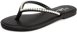 Flip Flop Slip On Slide Sandals for Women Dressy Summer LM Women's Pearls Strappy accustom singleton latent neoclassical clip puppet Flat Sandals Thong Sandals 