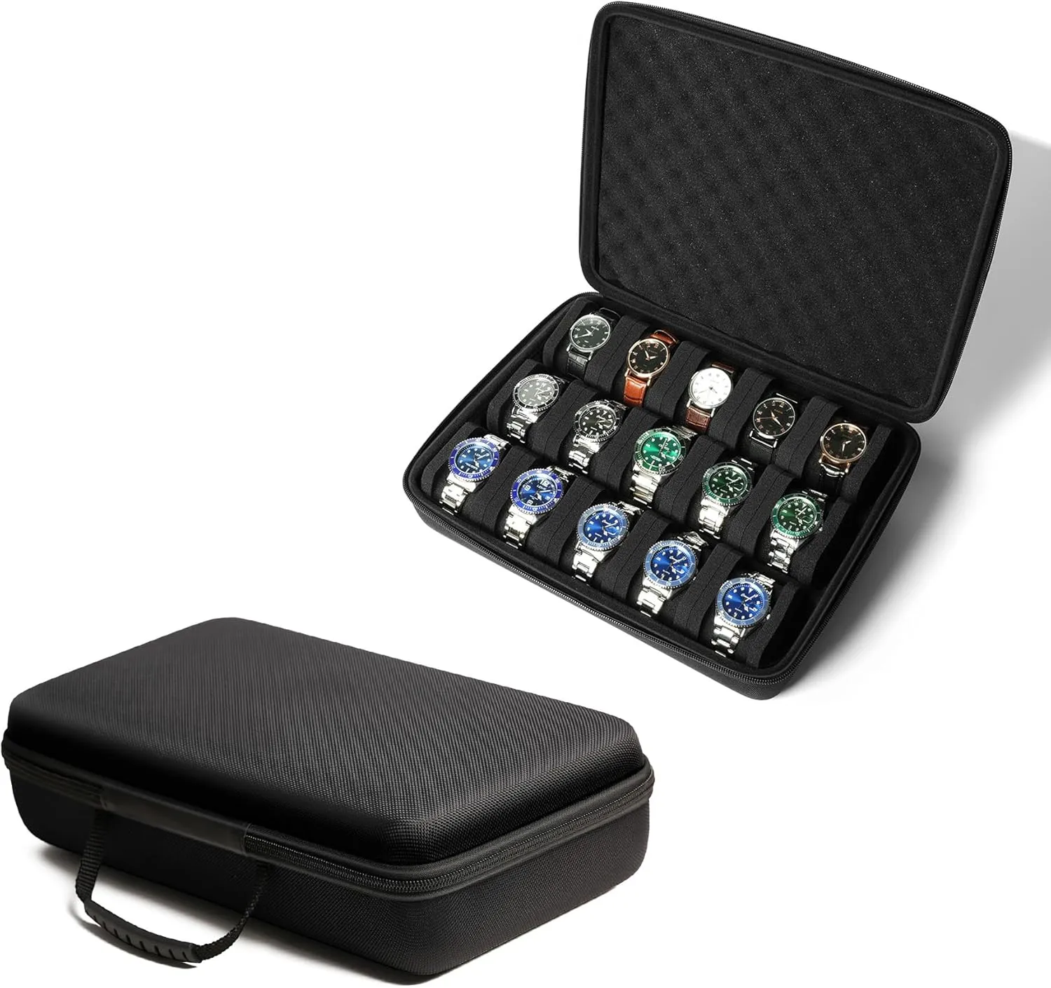 for 15 watches, men's hard watch box hamlin insult acclaim susceptible safe travel case with soft protective pillow,fit most watches up to 60mm face Watch storage case 