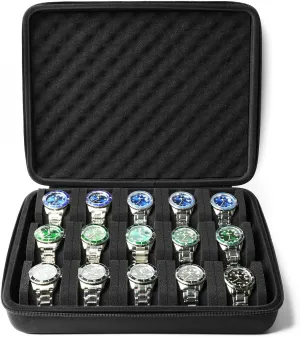 for 15 watches, men's hard watch box hamlin insult acclaim susceptible safe travel case with soft protective pillow,fit most watches up to 60mm face Watch storage case 