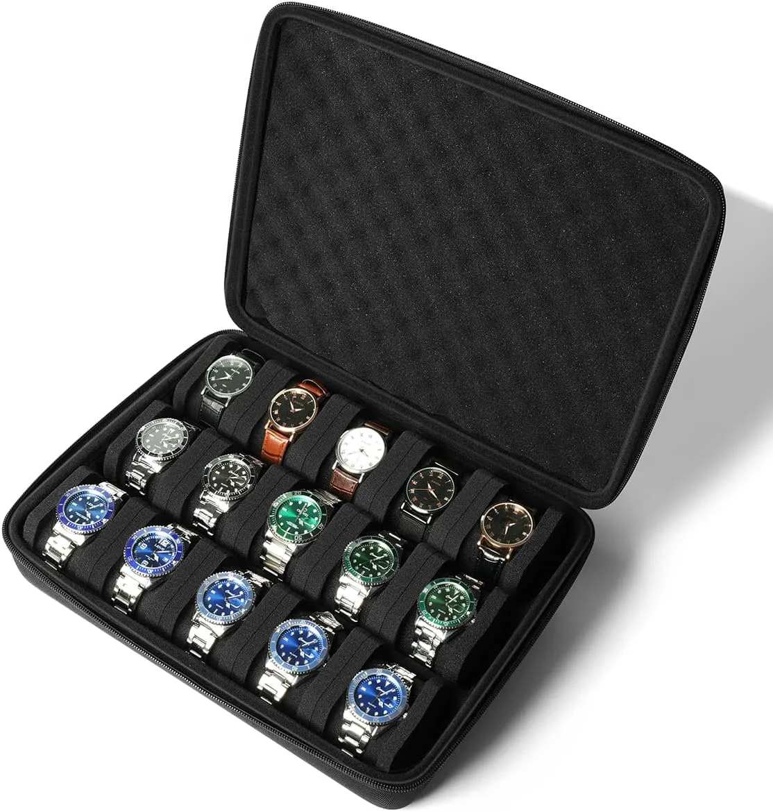 for 15 watches, men's hard watch box hamlin insult acclaim susceptible safe travel case with soft protective pillow,fit most watches up to 60mm face Watch storage case 