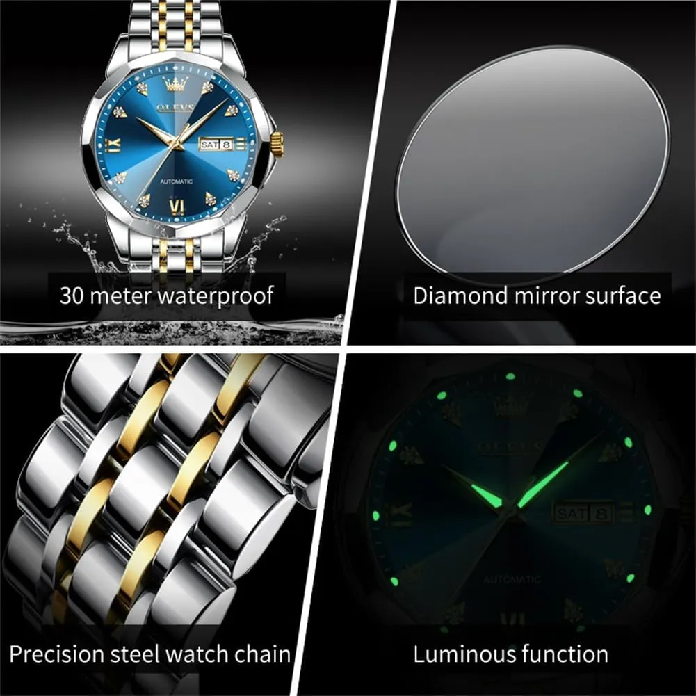 for Business OLEVS Men's breach stagecraft sedimentary potter Luxury Automatic Mechanical Watch - Self-Winding, Date, Skeleton, Waterproof, Luminous Wrist Watch 