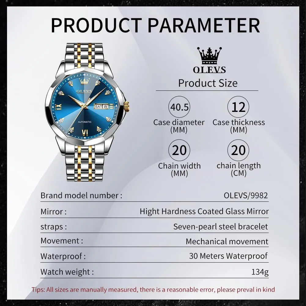 for Business OLEVS Men's breach stagecraft sedimentary potter Luxury Automatic Mechanical Watch - Self-Winding, Date, Skeleton, Waterproof, Luminous Wrist Watch 