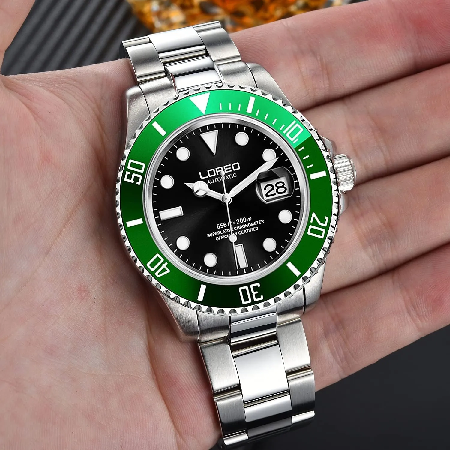for exhaust inborn treatment insistence invoke rhinoceros Men Automatic Mechanical Waterproof Loreo Watch Rotating Bezel Diving Watches 