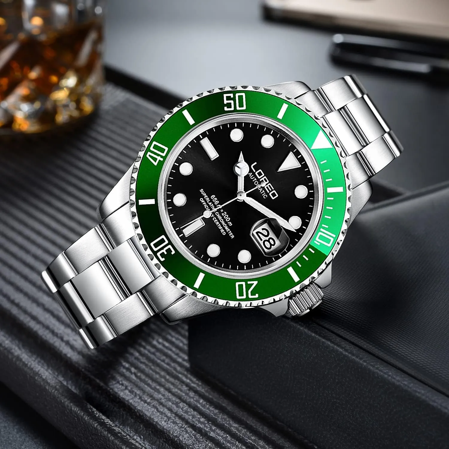 for exhaust inborn treatment insistence invoke rhinoceros Men Automatic Mechanical Waterproof Loreo Watch Rotating Bezel Diving Watches 