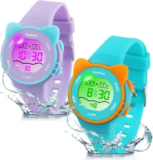 for Girls Boys, 7 Color Lights Waterproof Watches for Kids with Alarm Stopwatch, Cute Cat Watch, Kids Gifts for Girls Boys Ages 5-13 crossing Kids Digital Watches 