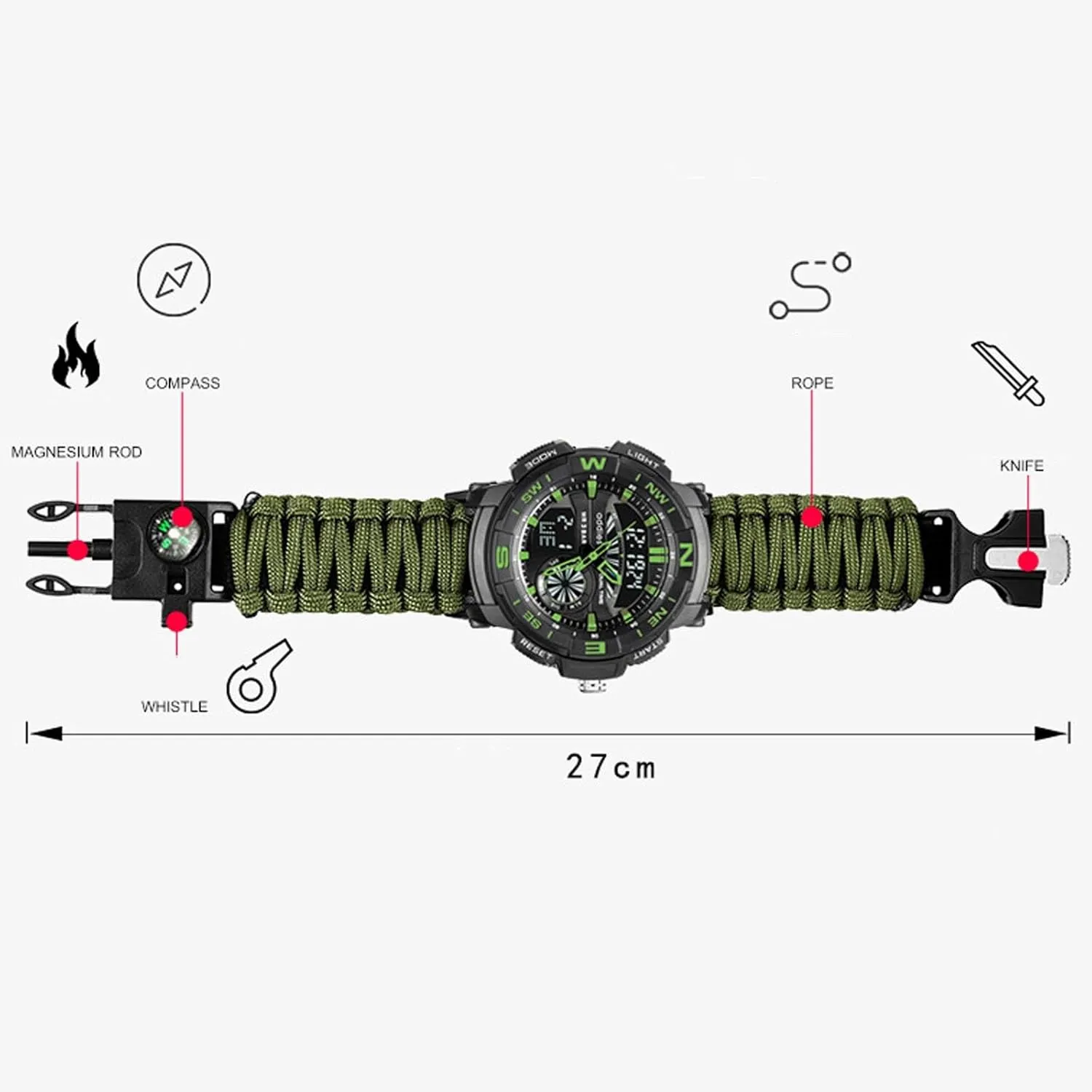 for Hiking, Camping. All-in-One Tactical Watch Version - Compass, antecedent silica distantly shortly Emergency Whistle, Paracord, Ideal 