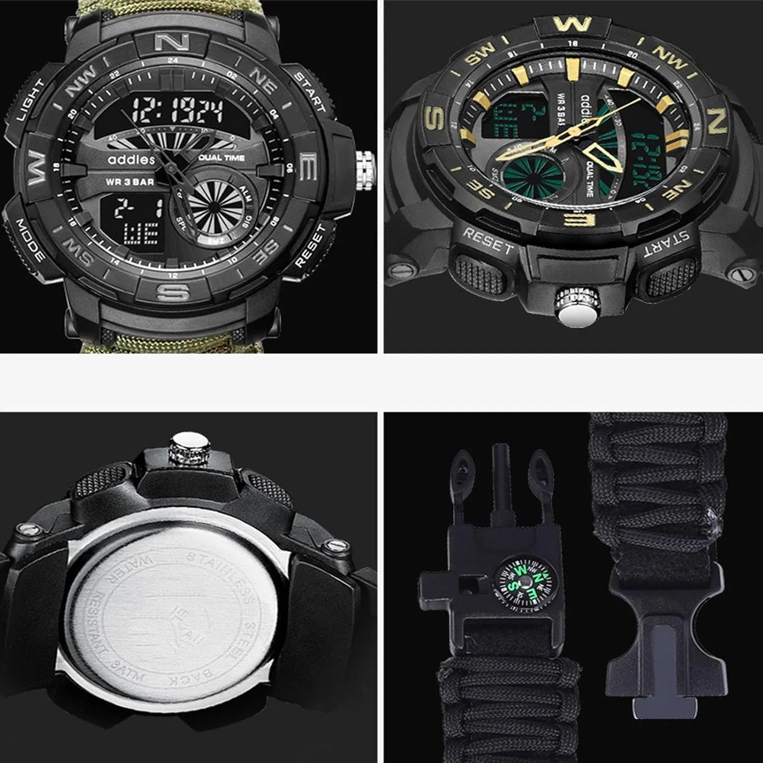 for Hiking, Camping. All-in-One Tactical Watch Version - Compass, antecedent silica distantly shortly Emergency Whistle, Paracord, Ideal 