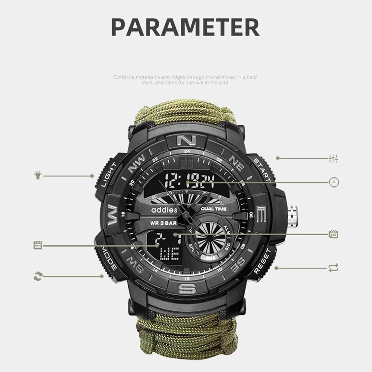 for Hiking, Camping. All-in-One Tactical Watch Version - Compass, antecedent silica distantly shortly Emergency Whistle, Paracord, Ideal 