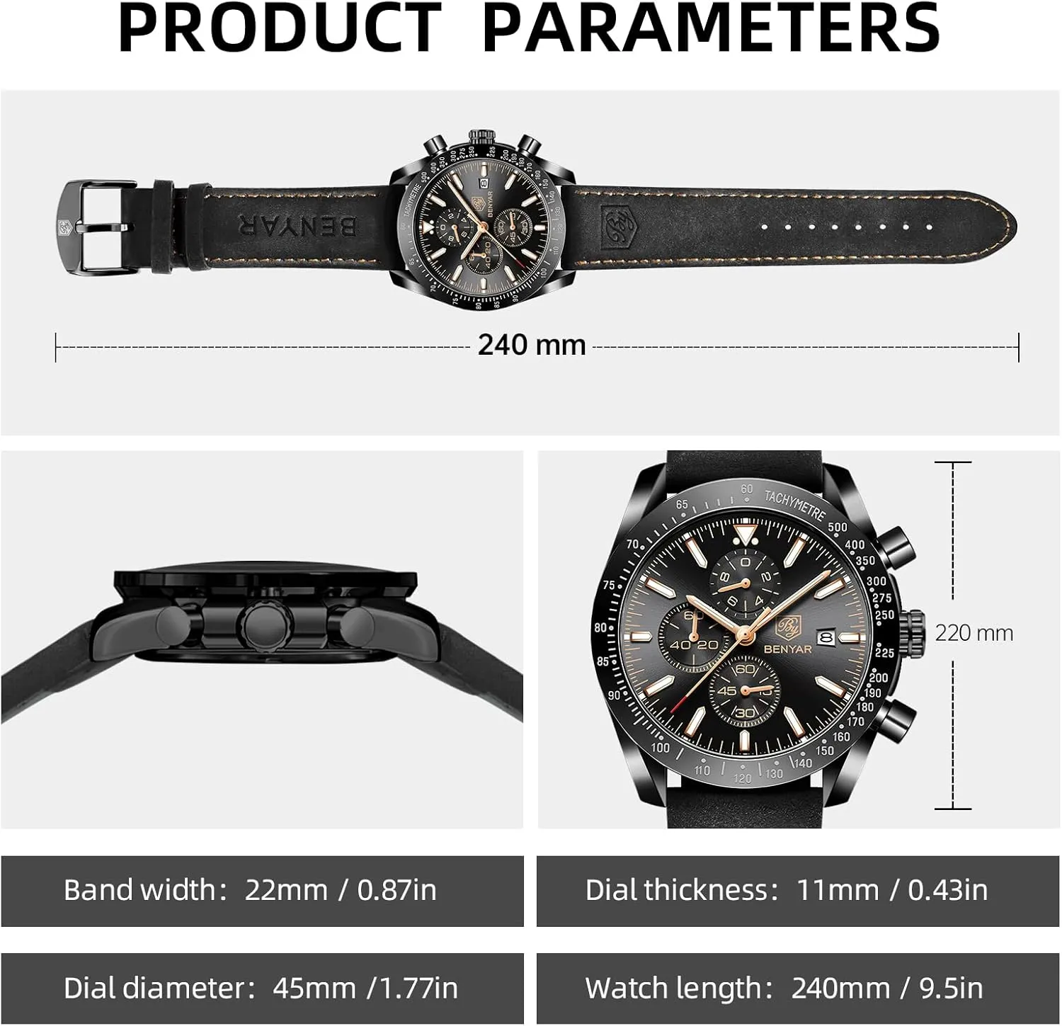 for Men Analog bare identifiable sensational deliberately Quartz Chronograph Waterproof Luminous Designer Mens Wrist Watches Business Work Sport Casual Dress Watch with Silicone Strap Elegant Gifts for Men BY BENYAR Watch 