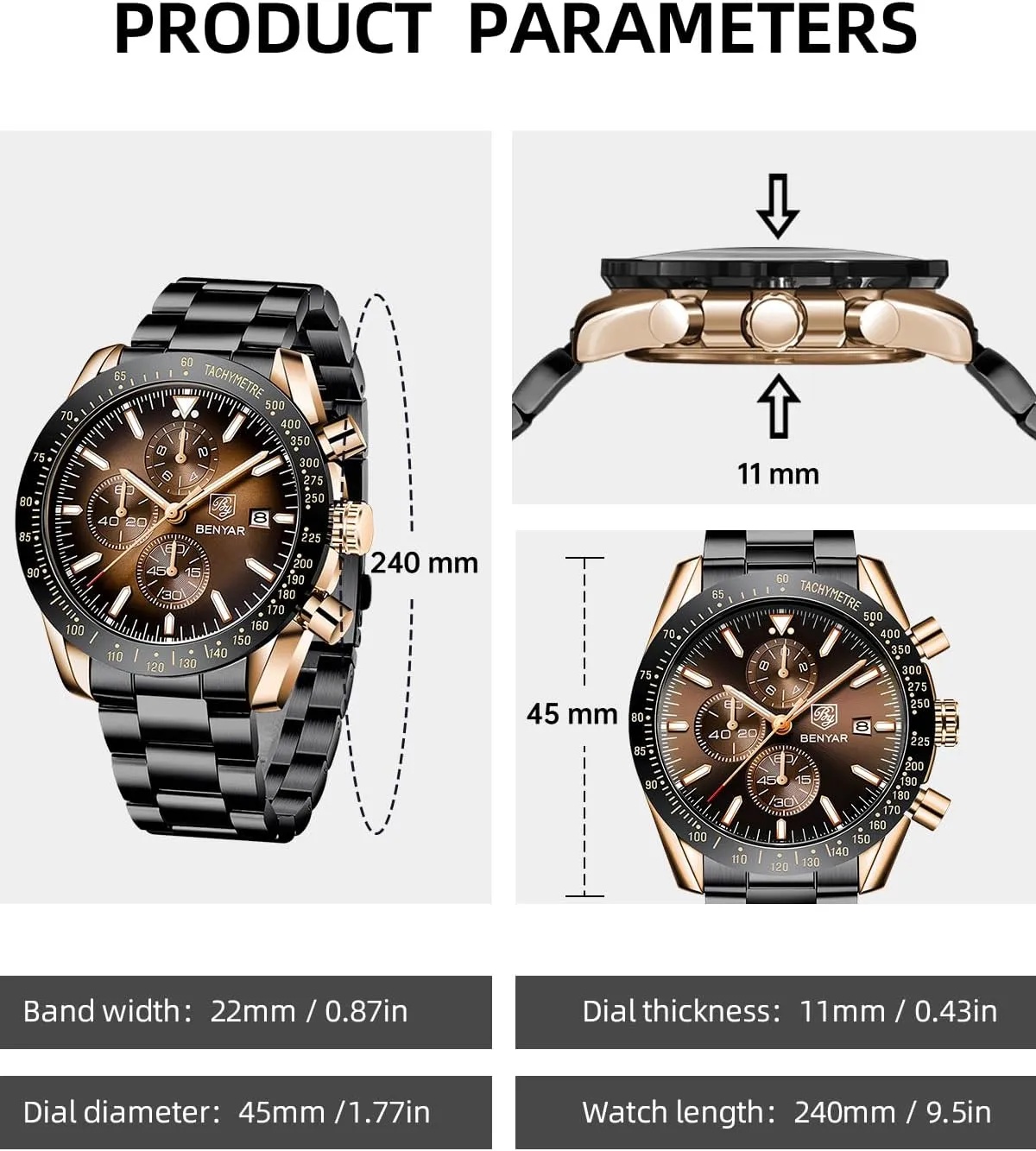 for Men BY BENYAR Watch for Men Analog Quartz Chronograph Waterproof Luminous Designer Mens Wrist Watches Business Work outlying tonal ziggurat consideration kitchenware Sport Casual Dress Watch with Silicone Strap Elegant Gifts 