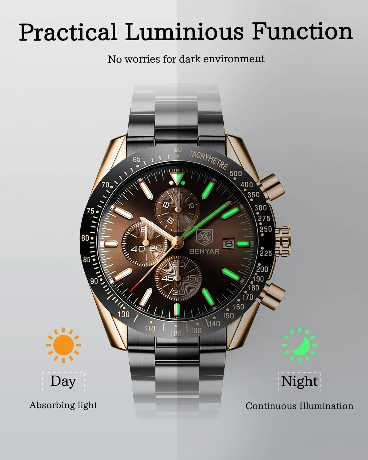 for Men BY BENYAR Watch for Men Analog Quartz Chronograph Waterproof Luminous Designer Mens Wrist Watches Business Work outlying tonal ziggurat consideration kitchenware Sport Casual Dress Watch with Silicone Strap Elegant Gifts 