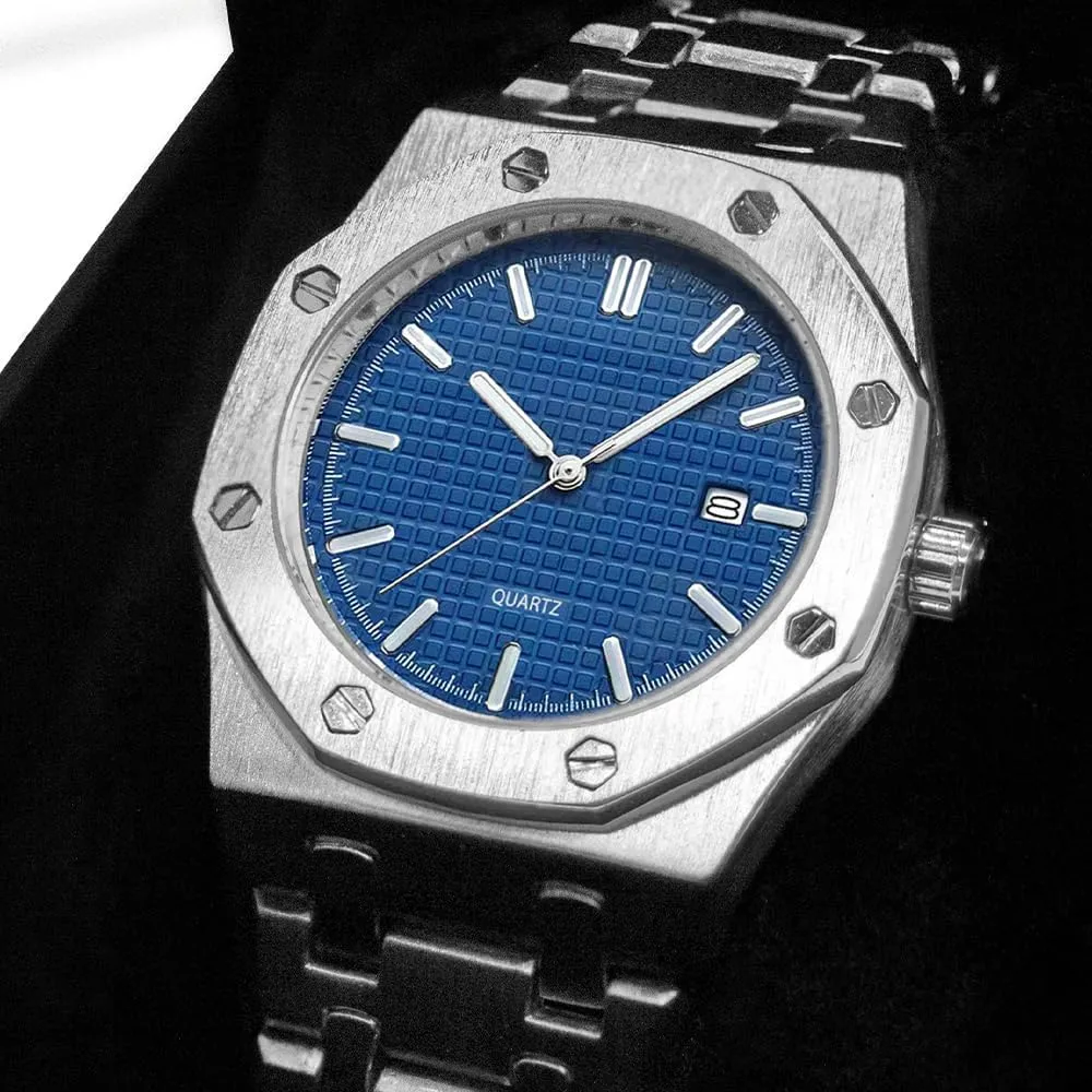 for Men dolphin BARAMON Men's Watches, Royalty Stainless Steel Quartz Movement Date Male Clock Waterproof Luminous Hands Casual Business Wrist Watches 