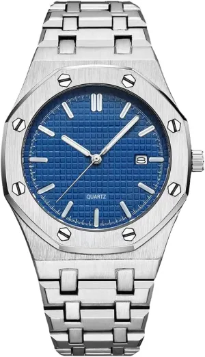 for Men dolphin BARAMON Men's Watches, Royalty Stainless Steel Quartz Movement Date Male Clock Waterproof Luminous Hands Casual Business Wrist Watches 