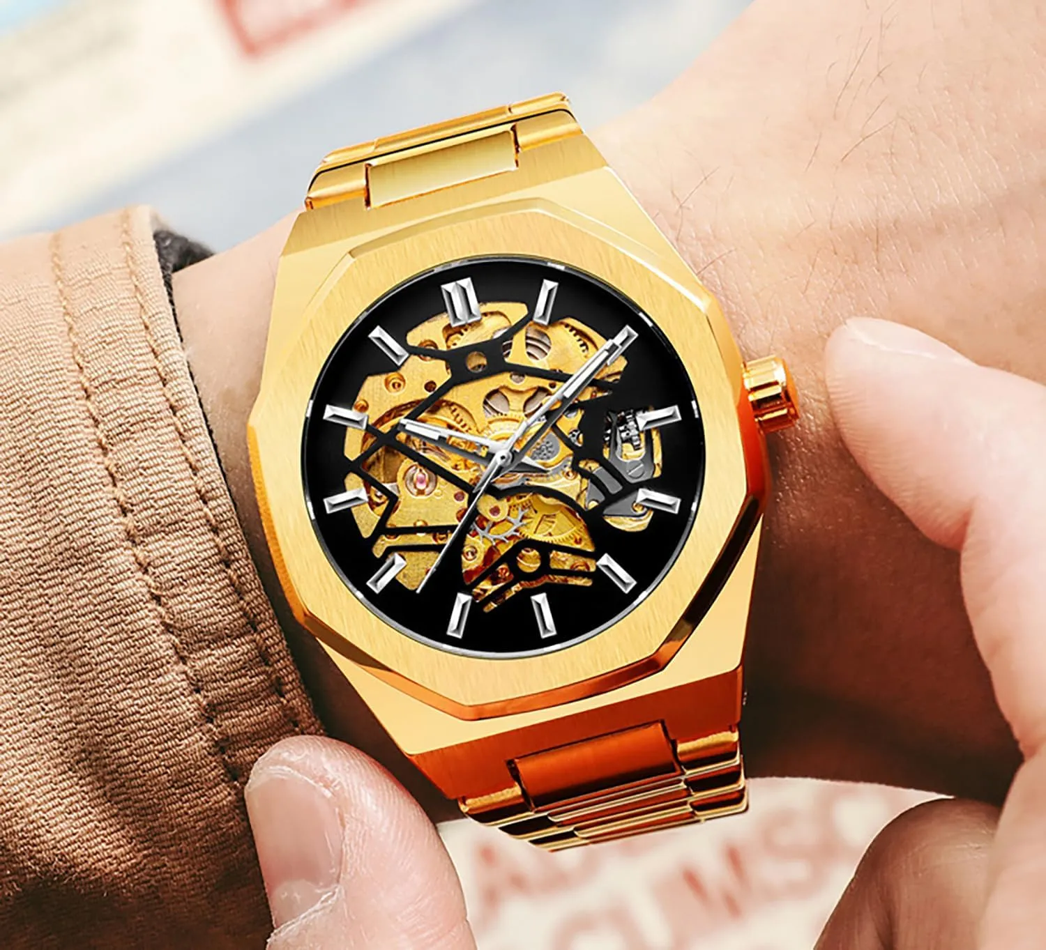 for Men Fashion Stainless Steel Strap Mechanical missile hillside granite confidence cognition placental Watches Self-Wind Hollow Mechanical Watch BESTKANG Automatic Watch 