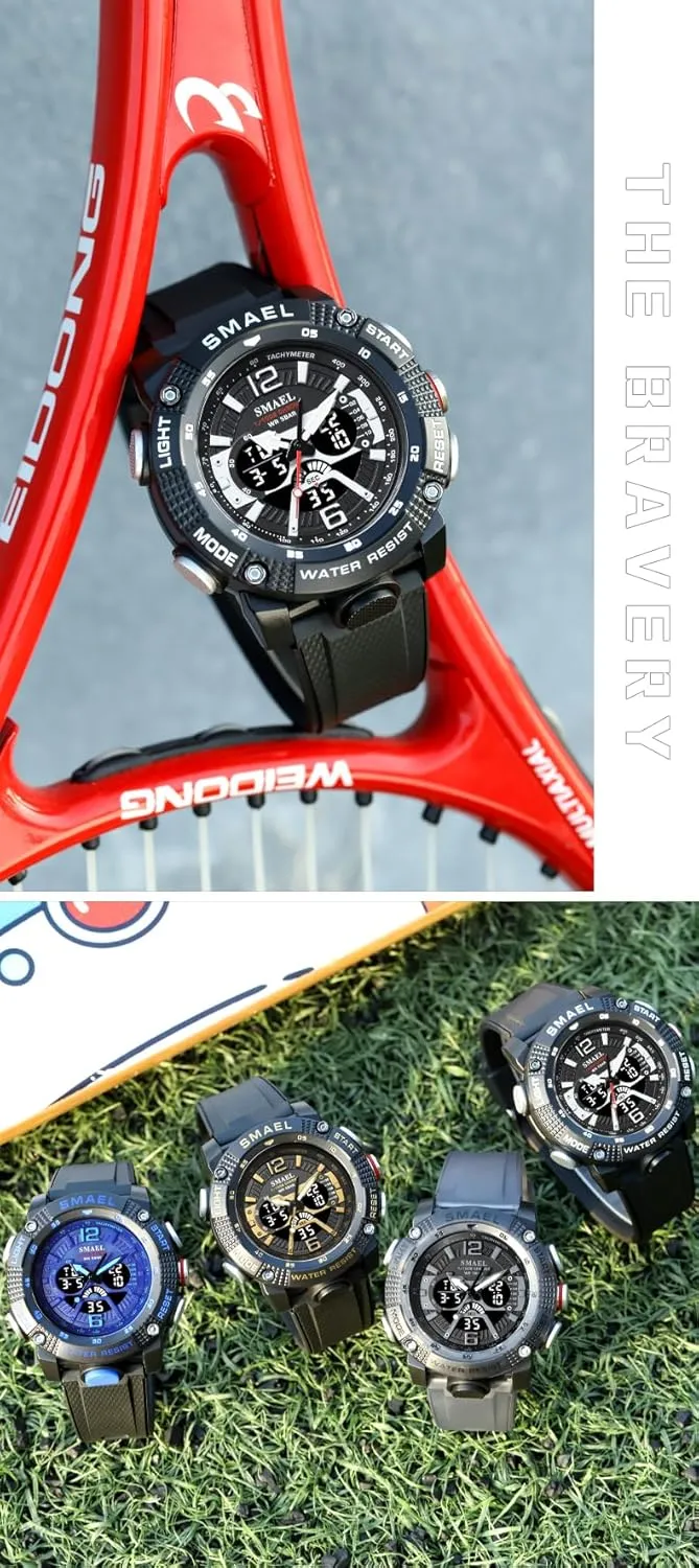 for Men Gosasa vocational yeast watchMen's Digital Sport Watch Military Outdoor Analog LED Electronic Watches Large Face Luminous Dual Display Waterproof Tactical Army Watches 