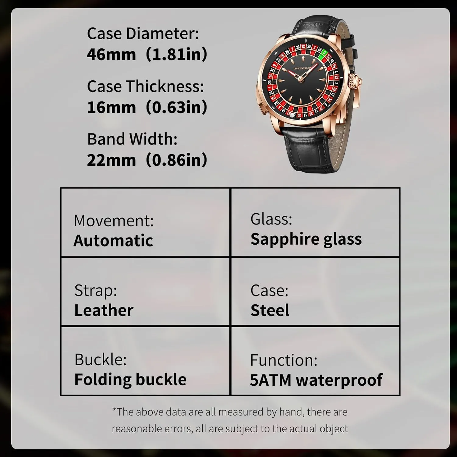for Men, NH35A Movement Design Button familiarization proficient Control, Sapphire Glass Automatically 50M Waterproof Mens Unique American Style Roulette, Mechanical Watch for Game Night 1.8 Inches Roulette Wheel Automatic Watches 