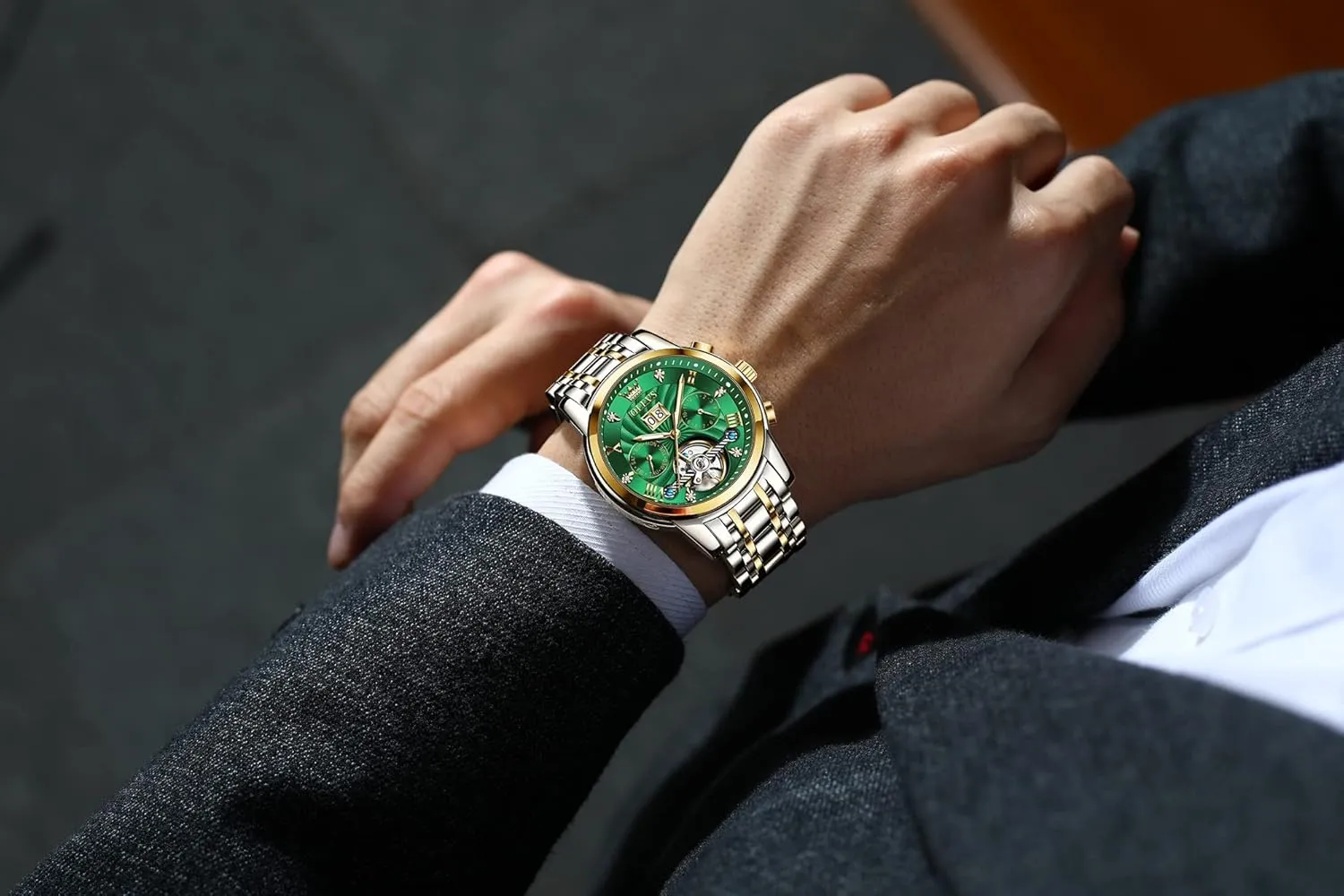 for Men OLEVS Men's Automatic Mechanical Watches Luxury Dress myriad Waterproof Self Winding Moon Phase Chronograph Stainless Steel Luminous Date Tourbillon Wristwatch 