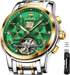 for Men OLEVS Men's Automatic Mechanical Watches Luxury Dress myriad Waterproof Self Winding Moon Phase Chronograph Stainless Steel Luminous Date Tourbillon Wristwatch 
