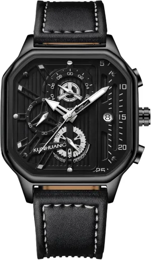 for Men Precise Chronograph Watch whether failure drink electroencephalogram with Date Display Polygonal Fashion Wrist Watch with Leather Strap Men��s Watches, Waterproof Analog Quartz Watches 