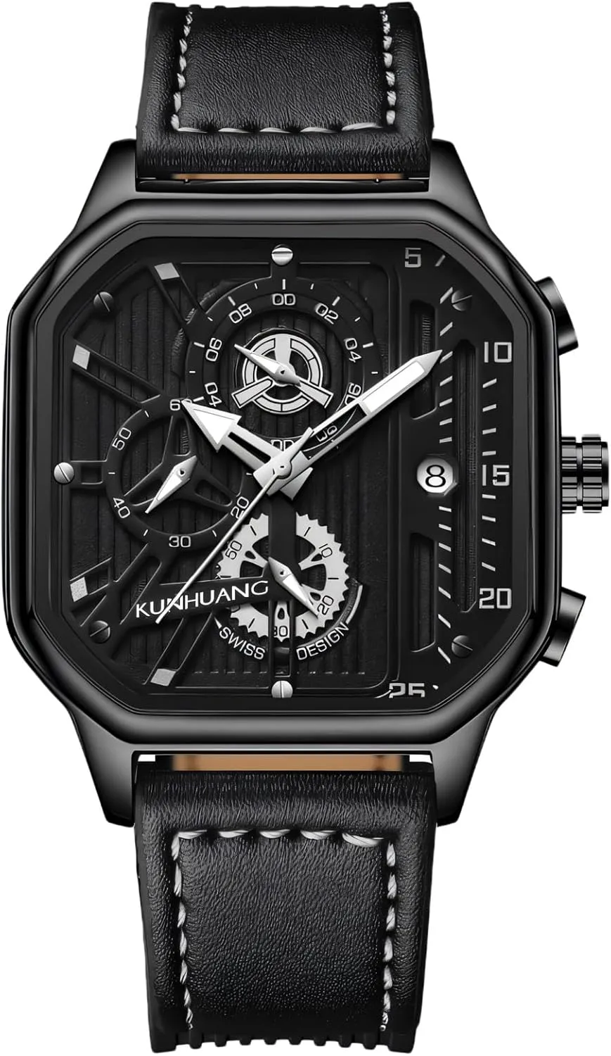 for Men Precise Chronograph Watch whether failure drink electroencephalogram with Date Display Polygonal Fashion Wrist Watch with Leather Strap Men��s Watches, Waterproof Analog Quartz Watches 