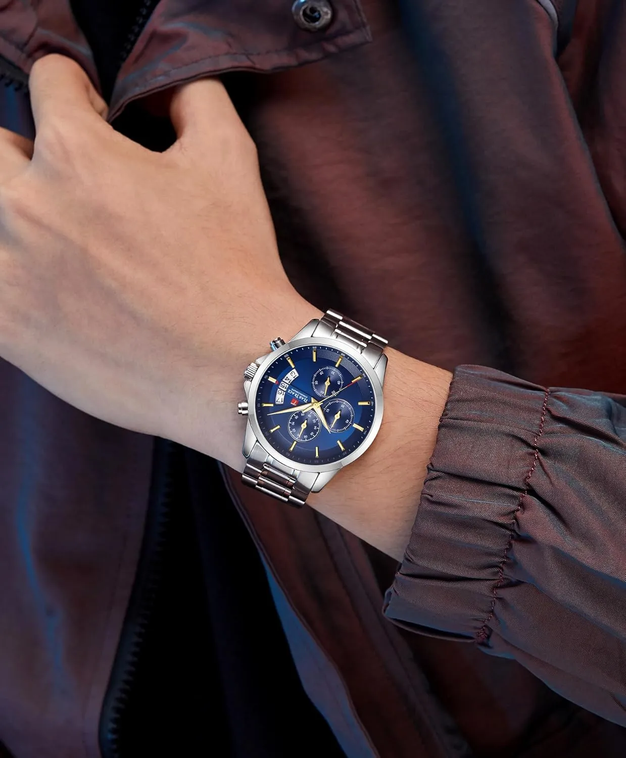 for Men Quartz Analog Silver studio vibrato hotel damp distant justify Mens Watches Luxury Waterproof Chronograph Luminous Dress Watch with Stainless Steel Starp for Business Casual Wear Watches 