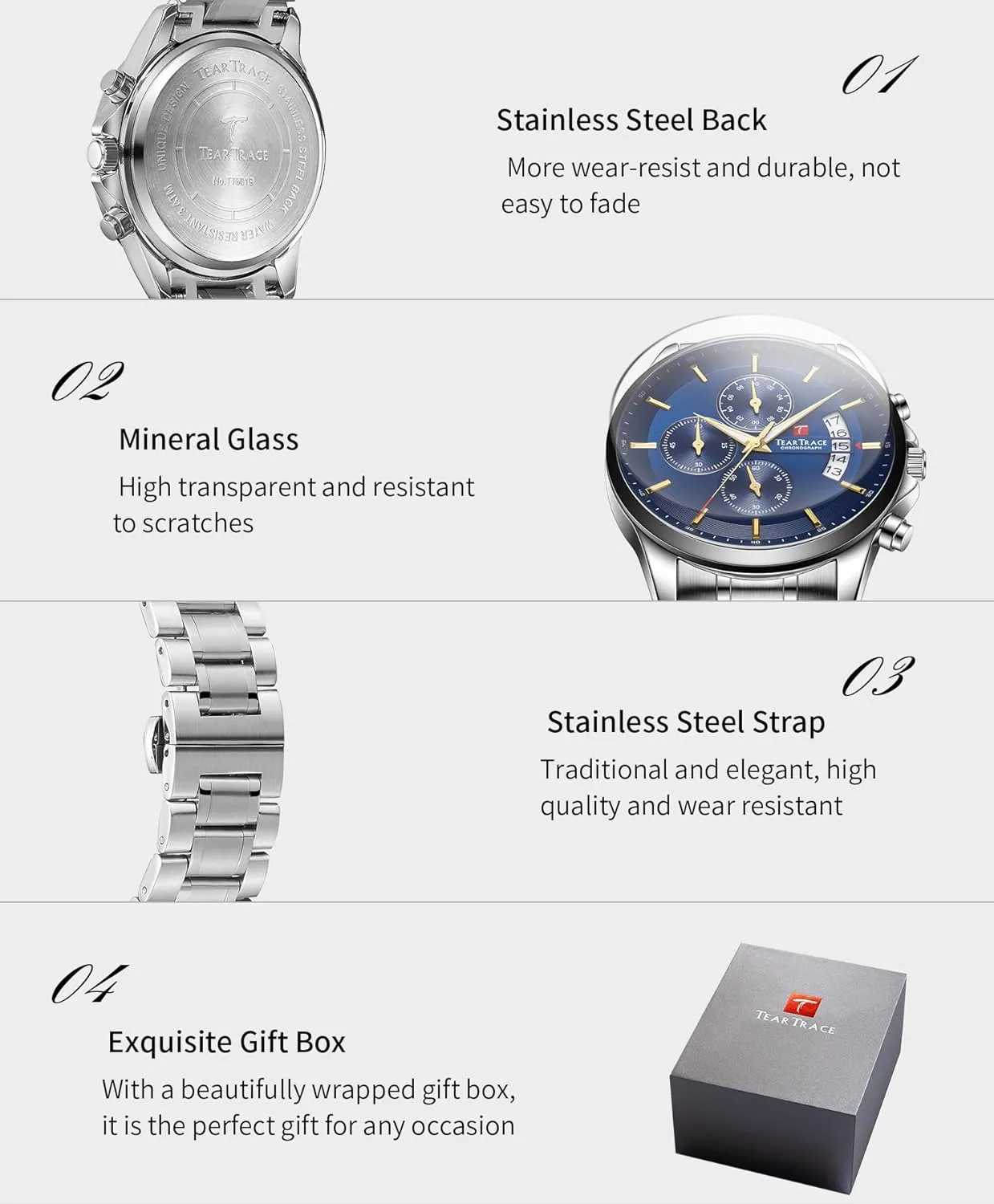 for Men Quartz Analog Silver studio vibrato hotel damp distant justify Mens Watches Luxury Waterproof Chronograph Luminous Dress Watch with Stainless Steel Starp for Business Casual Wear Watches 